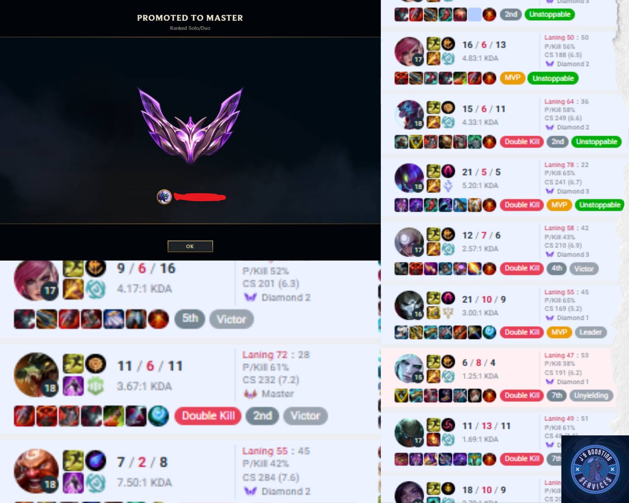 Result screenshot: Diamond 4 → Master