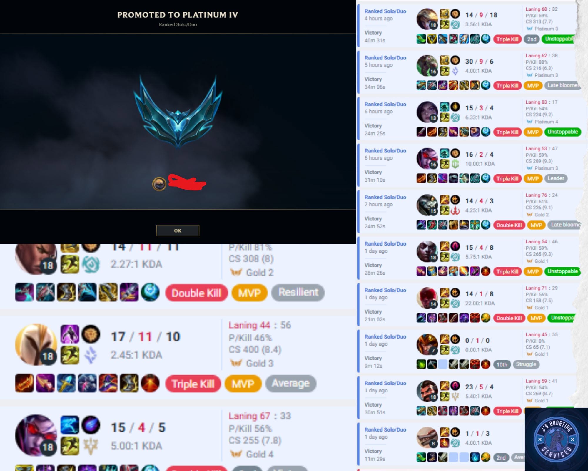 Result screenshot: Gold 4 → Platinum 4