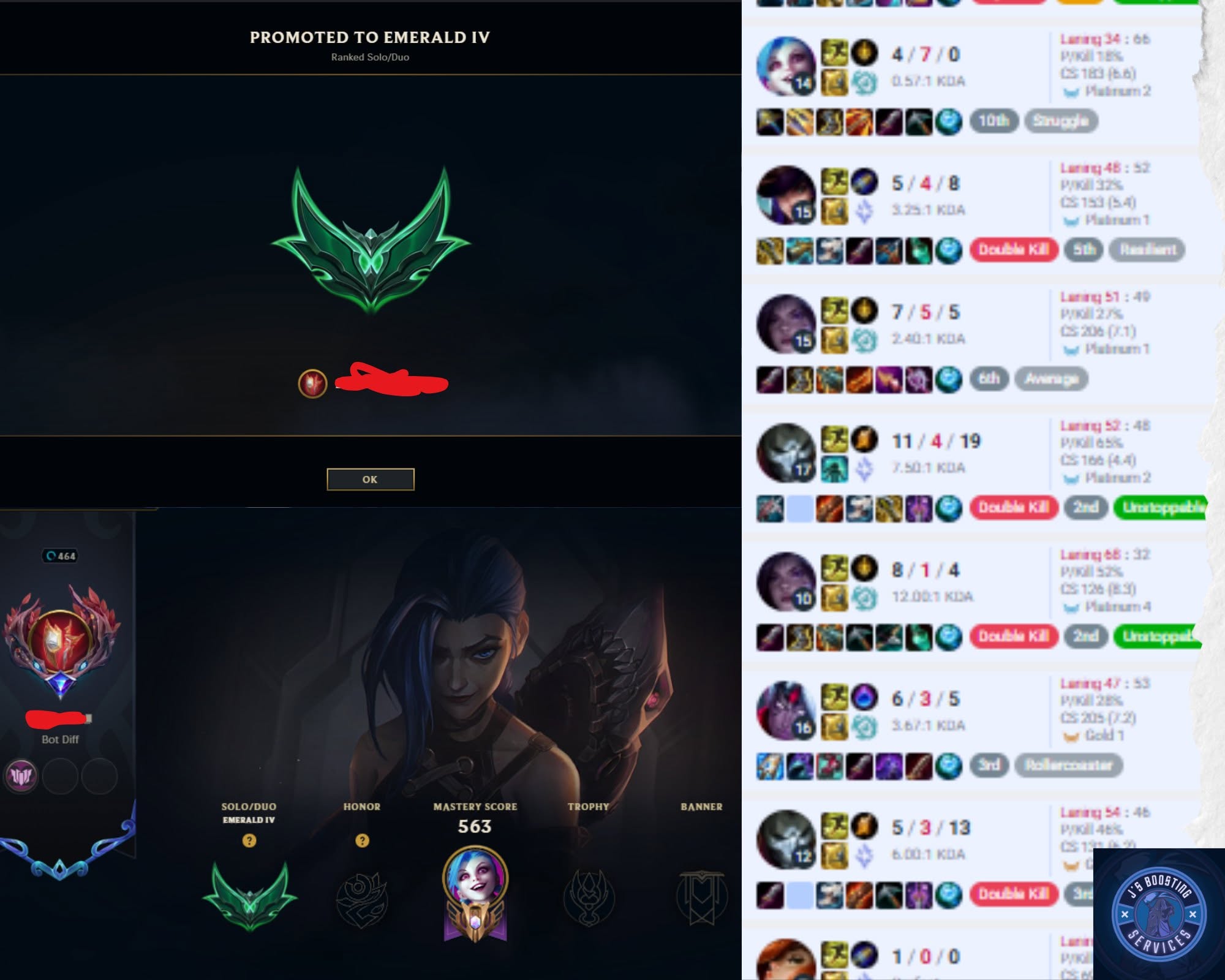 Result screenshot: Platinum 4 → Emerald · Duo